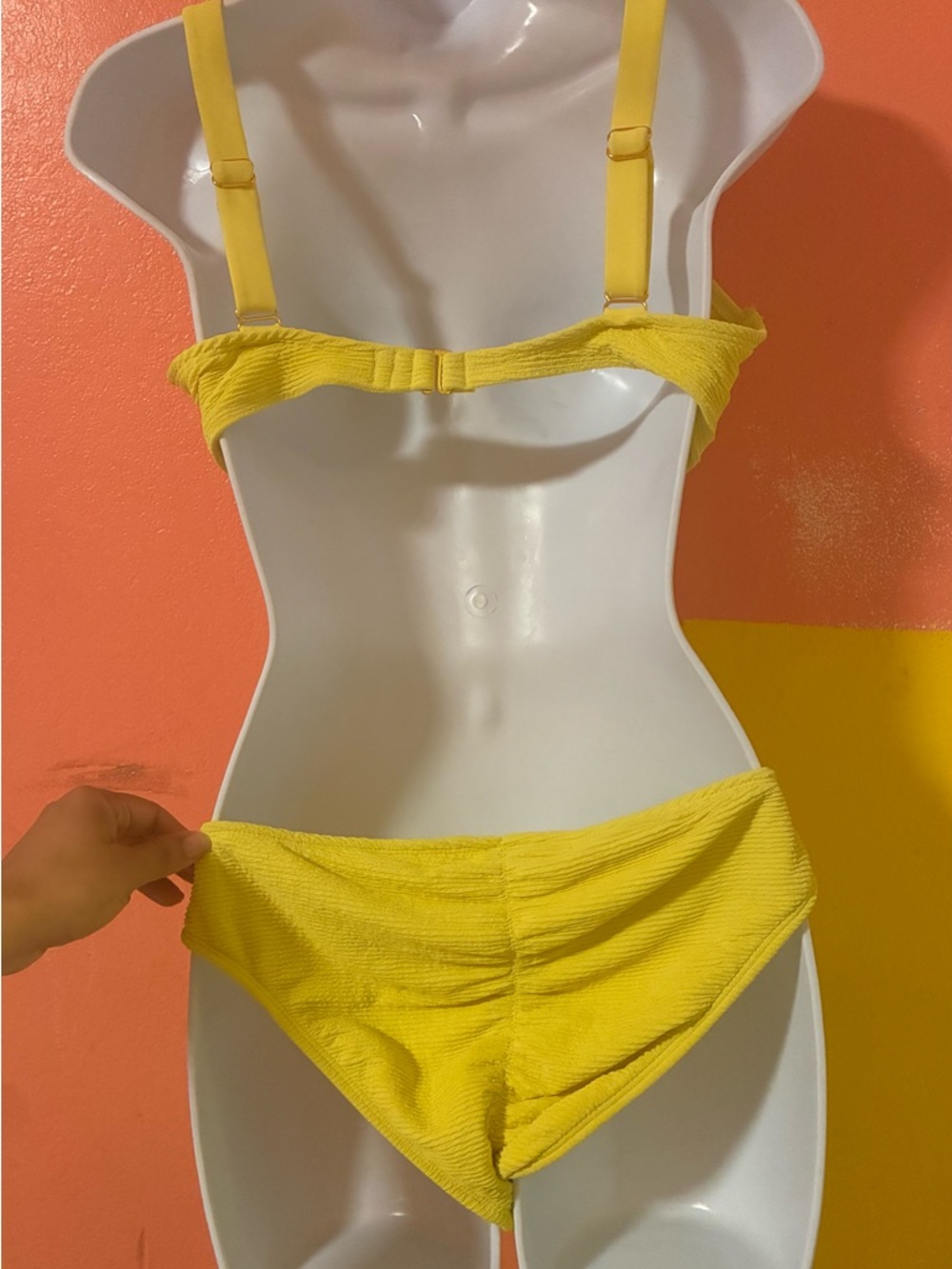Yellow Ribbed Drawstring Bikini Set - Picture 5 of 9